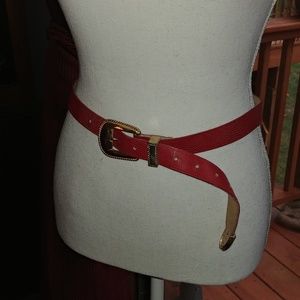 Vintage red and brass hardware belt M/L